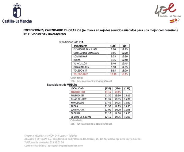 Horarios R2 El Viso de San Juan - Toledo